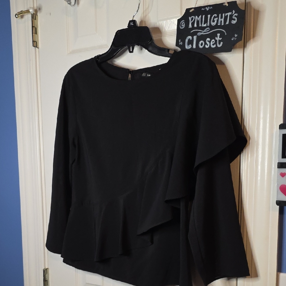 Zara Basic Elegant Black Women's Blouse XS Ruffle